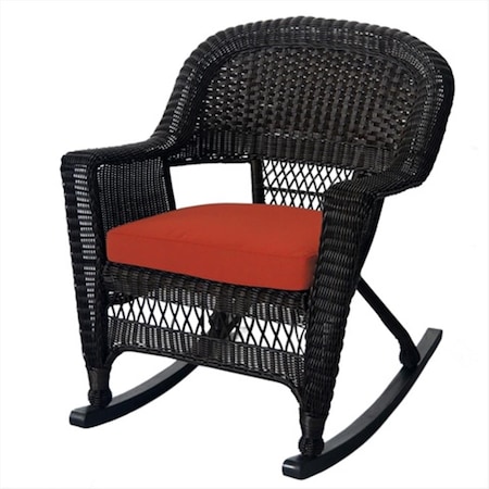 Jeco Jeco W00201R-A-2-FS018 Espresso Rocker Wicker Chair With Red Cushion - Set 2 W00201R-A_2-FS018